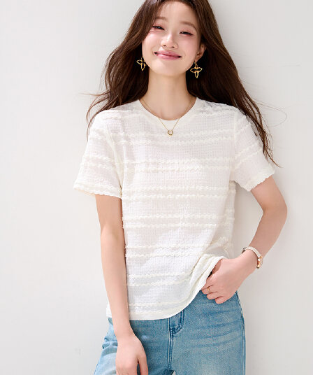 진짜 익스트림 제인 바람 라운드 넥 반팔 T 여성 2026 여름 새로운 질감 센스 패치워크 레이스 풀오버 맨위