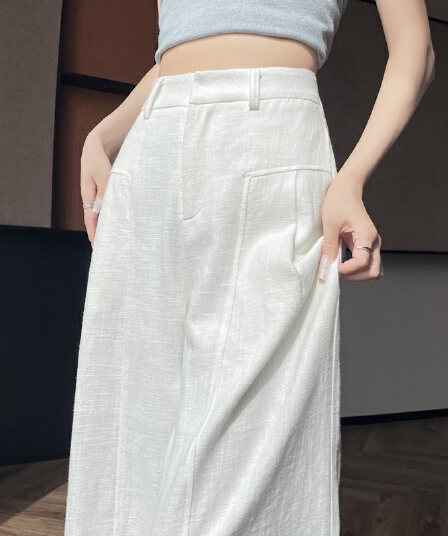 화이트 모방 마 와이드 레깅스 바지 여름 얇은 스타일 하이웨이스트 도루 센스 오래된 돈 바람 정장 스트레이트 면 린넨 캐주얼 바지 와이드 레그 팬츠