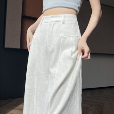 批发白色仿麻阔腿裤女夏薄款高腰垂感老钱风<b class='q'>西装</b>直筒<b class='q'>棉麻</b>休闲裤阔腿裤