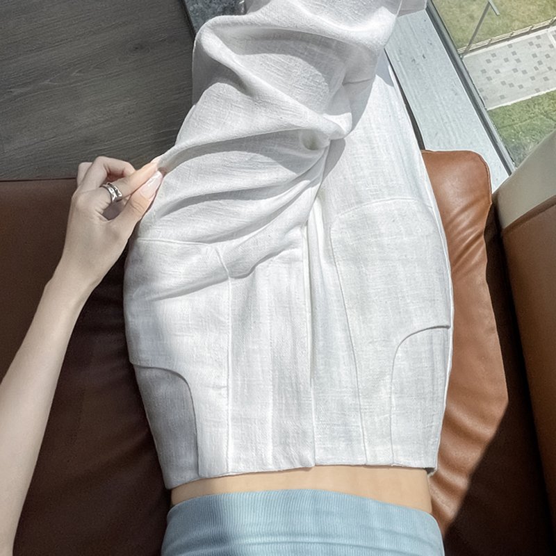 화이트 면 린넨 와이드 레깅스 바지 여름 얇은 스타일 하이웨이스트 도루 센스 오래된 돈 바람 정장 스트레이트 면 린넨 캐주얼 바지 와이드 레그 팬츠