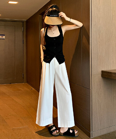 실사 9 포인트 워시 물 면 넓은 다리 물 파란색 색상 청바지 여성 봄 가을 26 새로운 루즈핏 슬림해 보이는 스트레이트 팬츠