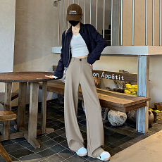 批发卡其色西<b class='q'>装</b>阔腿裤<b class='q'>女</b>春2026新款双腰高级感垂感羊毛窄版直筒拖地裤