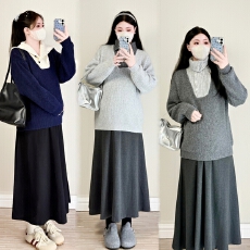 批发实拍 洋气粗针孕妇毛衣女 秋冬装新款多变翻领扣子宽松拼色针织衫