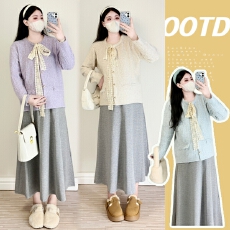 批发实拍2025新款孕妇毛衣女 秋冬装新款蕾丝领带上衣针织开衫<b class='q'>百搭</b>潮