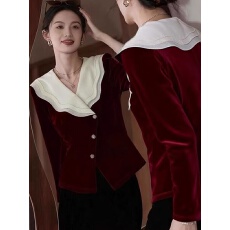 批发法式娃娃领丝绒上衣女款2025新款巨好看的设计感小众秋季内搭<b class='q'>衬衣</b>