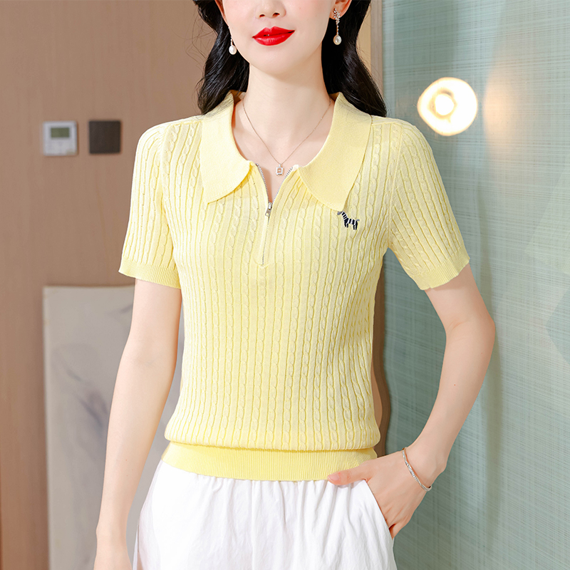 새로운 지불 POLO 칼라 품격 미니멀리즘 니트 반팔 티셔츠 캐주얼 와이드 레그 팬츠 세트