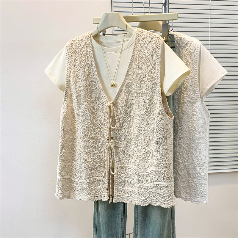 实拍大码女装新款韩气质版胖MM高级感潮流设计显瘦绑带背心马甲