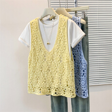 批发实拍<b class='q'>大码</b><b class='q'>女装</b>新款文艺复古镂空钩花时尚叠穿背心搭宽松两件套