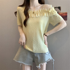 批发实拍2026夏装<b class='q'>新款</b>大码<b class='q'>女</b>装胖mm设计感花朵针织t恤打底衫上衣