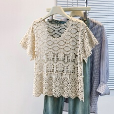 批发实拍大码气质时尚复古<b class='q'>镂空</b>轻奢洋气蝙蝠袖显瘦宽松蕾丝针织衫上衣