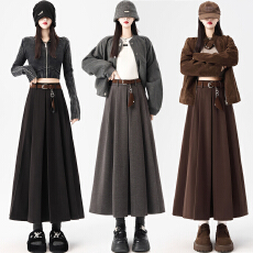 批发实拍 毛呢百褶中长款半身裙女2025<b class='q'>秋</b>冬新款高腰显瘦垂感a字长裙