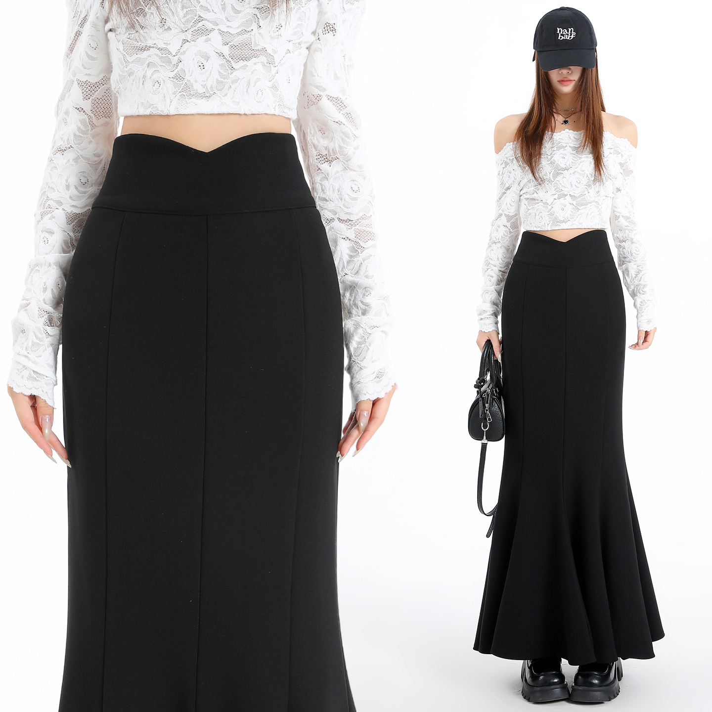 실사 정장 인어 꼬리 스커트 반신 스커트 여성 봄 신축성 하이웨이스트 슬림해 보이는 큰 진자 타이트 스커트 롱 코트 A라인 스커트