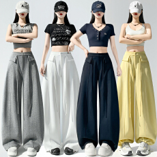 批发实拍烫钻弯刀阔腿裤女2026夏季新款高腰显瘦宽松休闲百搭<b class='q'>运动</b>卫裤