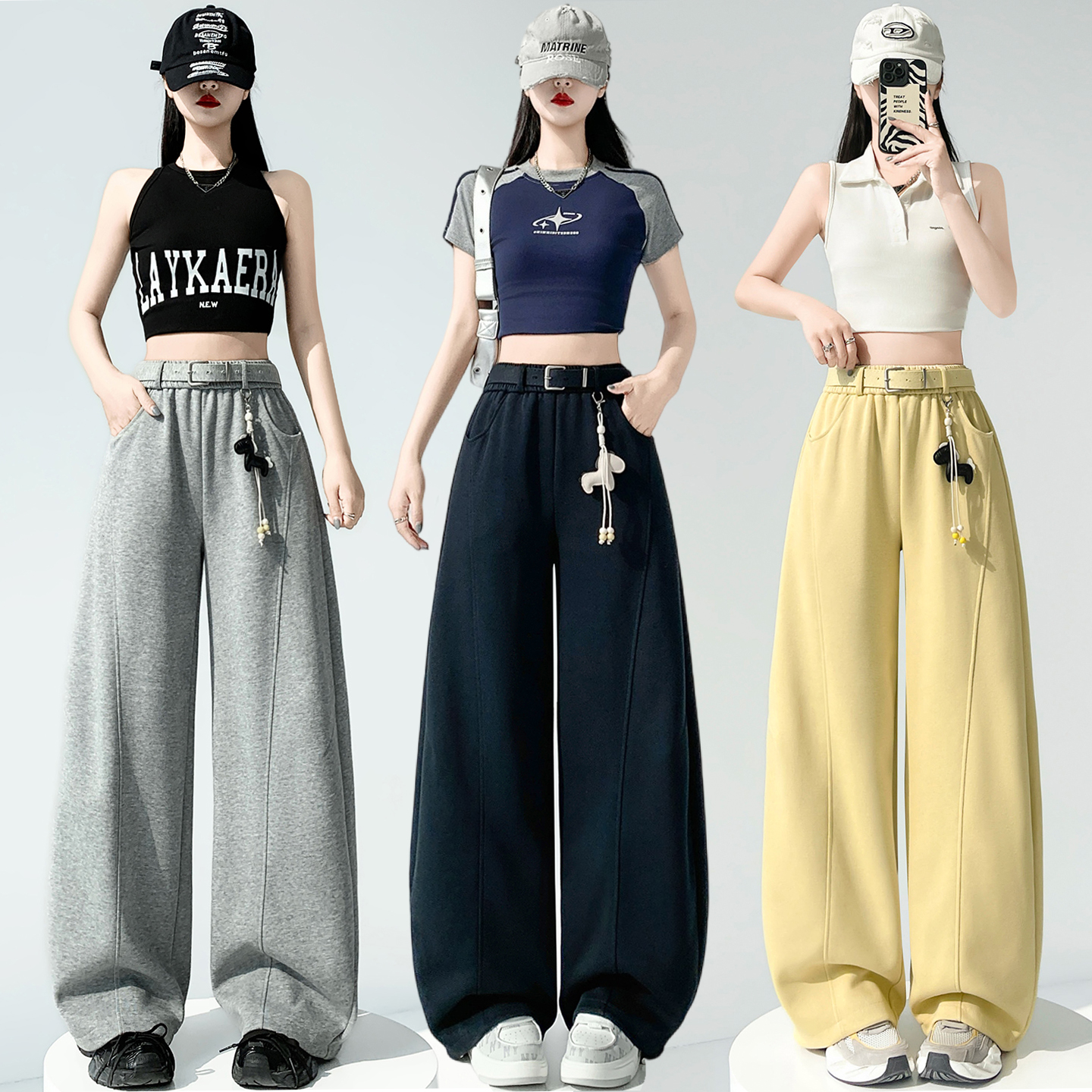 실사 작은 말 펜던트 모통이 칼 와이드 레깅스 바지 2026 여름 하이웨이스트 슬림해 보이는 루즈핏 캐주얼 다용도 운동 웨이 바지