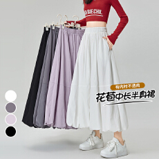 批发实拍 拼接花苞半身裙女2025夏季新款设计感高腰A字裙灯笼裙中<b class='q'>长裙</b>