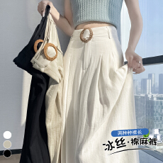 批发实拍冰丝<b class='q'>棉麻</b>西装<b class='q'>阔腿裤</b>女夏季高腰宽松慵懒风休闲亚麻直筒拖地<b class='q'>裤</b>