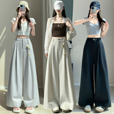 批发实拍 洗水棉西装<b class='q'>阔腿裤女</b>2026夏季新款<b class='q'>高腰</b>宽松慵懒休闲直筒长裤