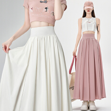 批发实拍 白色百褶半身裙女2026夏季收腹高腰显瘦垂感a字大摆长裙伞裙