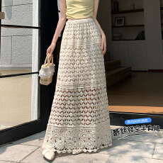 批发实拍 <b class='q'>复古</b>蕾丝镂空钩花半身裙女2026夏季新款显瘦高腰直筒a字长裙