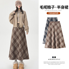 批发实拍 格子毛呢半身裙女2026秋冬复古<b class='q'>春</b>秋高腰宽松显瘦中长款a字裙