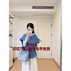 批发2026流行穿搭一整套蓝色针织<b class='q'>马甲</b>叠穿碎花t恤<b class='q'>女款</b>早春半身裙套装