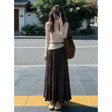 秋早秋穿搭女轻熟高知一整套燕麦咖针织衫2026棕色半身裙两件套装