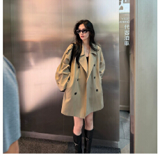 批发<b class='q'>夏</b>诗文 莱赛尔大翻驳领双排扣肩袢风衣女秋轻熟优雅风宽松微A外套