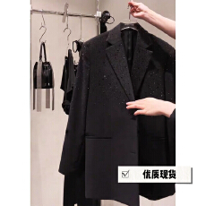 批发黑色小众设计感烫钻西装外套<b class='q'>女</b>秋季新款百搭宽松版型高级轻奢西服