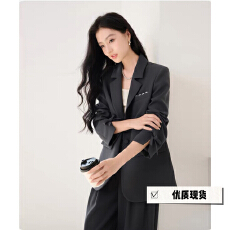 批发百搭灰色西装外套女春秋高级<b class='q'>设计</b>感小众宽松休闲垫肩西服上衣女