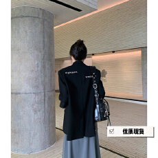 批发百搭黑色西装外套女2025<b class='q'>春</b>秋气质宽松休闲绣花长袖小西服外套