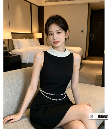 프랑스식 명문 여성 천 금빛 바람 여성 드레스 여름 빛 럭셔리 고급 센스 작은 드레스 검정색 비즈 박기 짧은 치마 다용도
