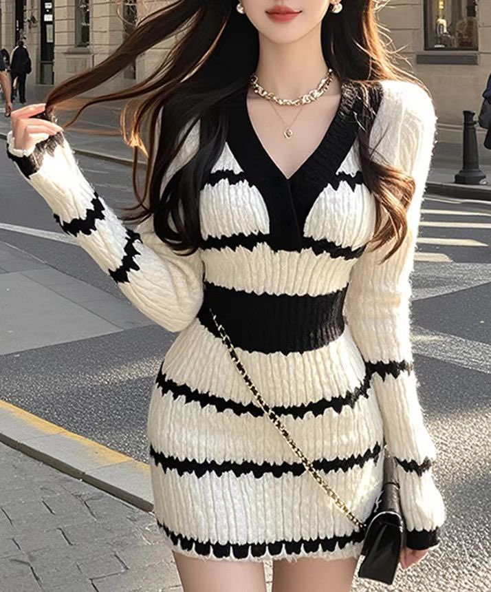 MY14072# 女装毛衣裙子新款修身显瘦内搭打底包臀针织连衣裙女女裝貨源...