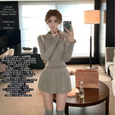 批发新款韩版时尚气质百搭显瘦针织衫女设计感小众毛衣上衣短裙