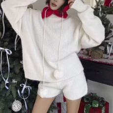 批发冬季韩系穿搭套装女<b class='q'>高级</b>感时尚套头针织上衣休闲软糯毛衣短裤