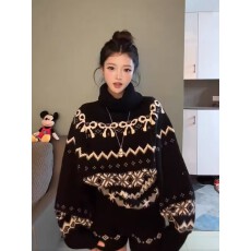 批发李婉君慵懒松弛感高领毛衣女<b class='q'>秋</b>冬羊毛兔毛拉长毛加厚针织毛毛上衣