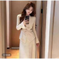 批发慵懒风法式森系休闲风时尚套装短款秋季短裙高腰秋冬