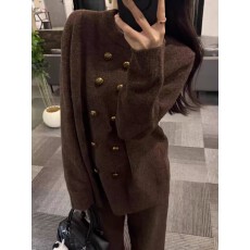 批发宽松显瘦休闲慵懒风毛衣阔腿裤冬季穿搭套装女两件套