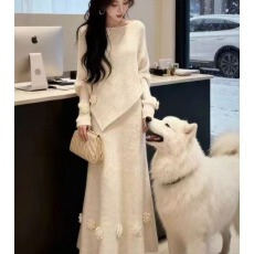 批发<b class='q'>高级</b>感时尚白色毛衣套装裙女秋冬2025新款洋气减龄针织裙子两件套
