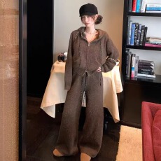 批发芬兰午后/针织连帽开衫<b class='q'>卫衣</b>女冬+慵懒宽松阔腿裤套装