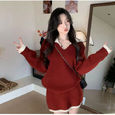 批发红色圣诞穿搭新年毛衣针织套装裙小个子短裙韩系深冬穿搭一整套
