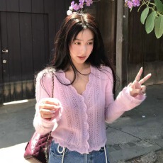 批发康宝莱topline纱线升级柔软婴驼毛羊毛镂空花边<b class='q'>开衫</b>