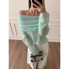 批发韩系性感一字肩羊毛针织打底衫女2025秋新款收腰<b class='q'>露肩</b>毛衣长袖<b class='q'>上衣</b>
