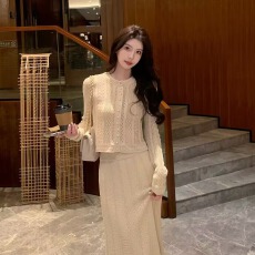 批发法感名媛风 显比例春款贵气长裙套装