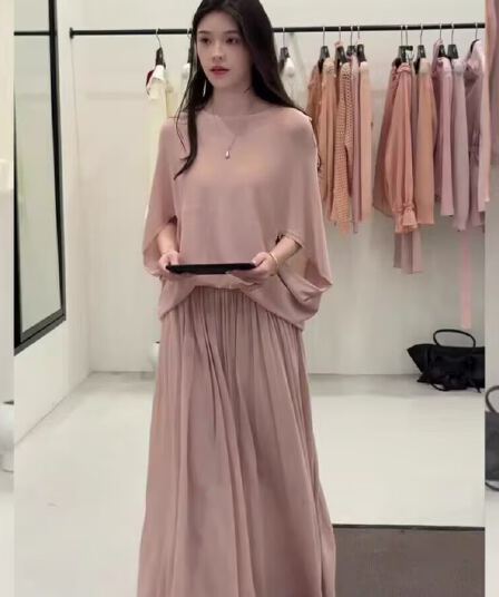 한 부서 전체 집합 ootd 착용 가져 가라. 부드러운 느긋한 바람 루즈핏 니트 블라우스 반신 롱 스커트 아름다운 세트 이른 봄