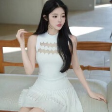 批发纯欲<b class='q'>蕾丝拼接</b>镂空针织背心女春夏新款半高领辣妹修身显瘦无袖套装