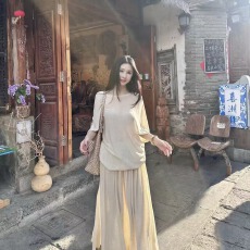 批发高级法式温柔风丝光羊毛精梳棉醋酸<b class='q'>长裙</b>天丝方领<b class='q'>连衣</b>裙