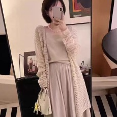 批发韩系松弛感穿搭女<b class='q'>春</b>夏气质针织背心镂空开衫两件套装纯色显瘦上衣