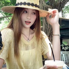 韩系黄色镂空针织短袖t恤女2026新款夏宽松显瘦慵懒风上衣