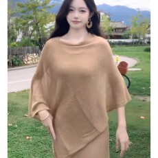 批发法式慵懒感<b class='q'>复古</b>卡其色针织连衣裙外搭披肩温柔气质收腰<b class='q'>长裙</b>2026春