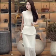 批发100%莱赛尔~花边压褶收腰针织上衣汉服